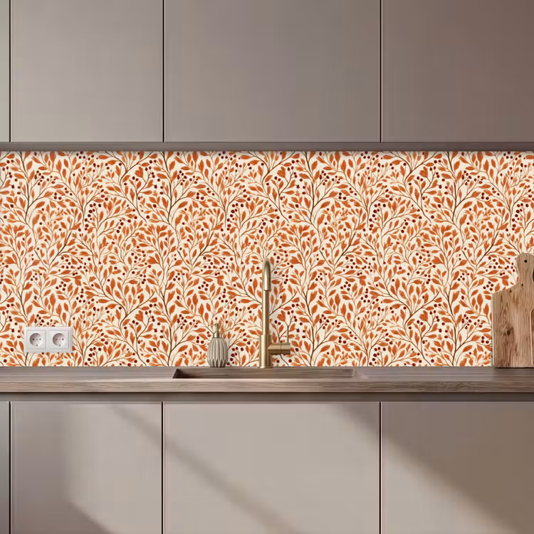 Bladeren - Botanisch - Terracotta keuken achterwand 2 middel 871 zz_3dshopping
