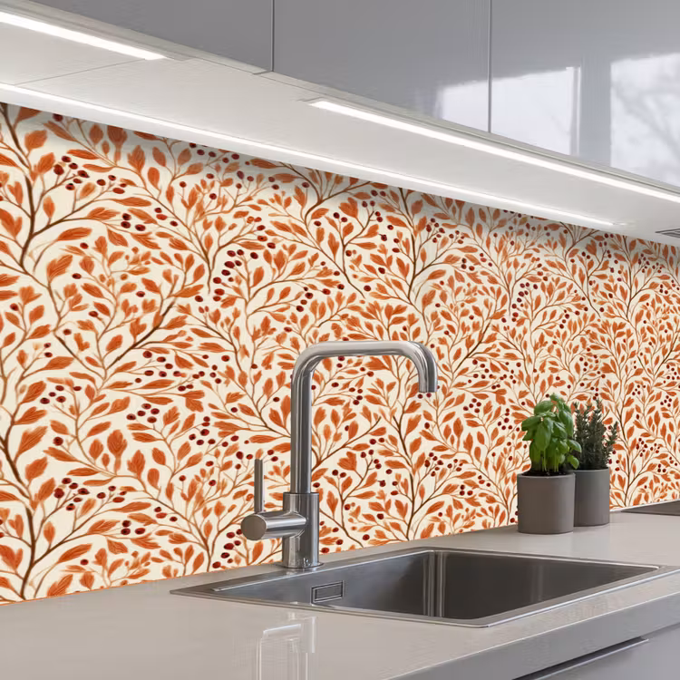 Bladeren - Botanisch - Terracotta keuken achterwand 2 middel 871 -3d_schuin