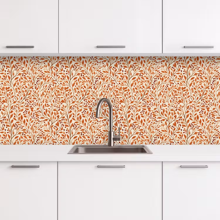 Bladeren - Botanisch - Terracotta keuken achterwand 2 middel 871 -3d