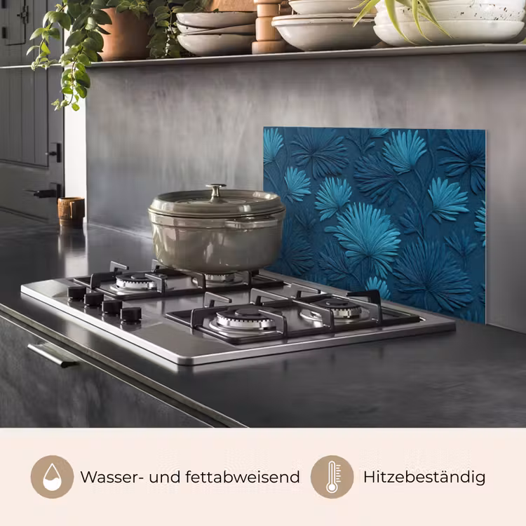 Bladeren - Reliëf - Patroon - Oceaanblauw - Modern keuken achterwand spatscherm klein 900 -usp_DE