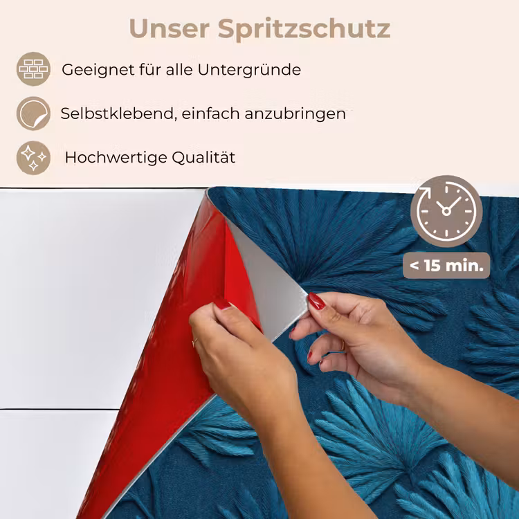 Bladeren - Reliëf - Patroon - Oceaanblauw - Modern keuken achterwand spatscherm klein 900 -spatscherm_DE