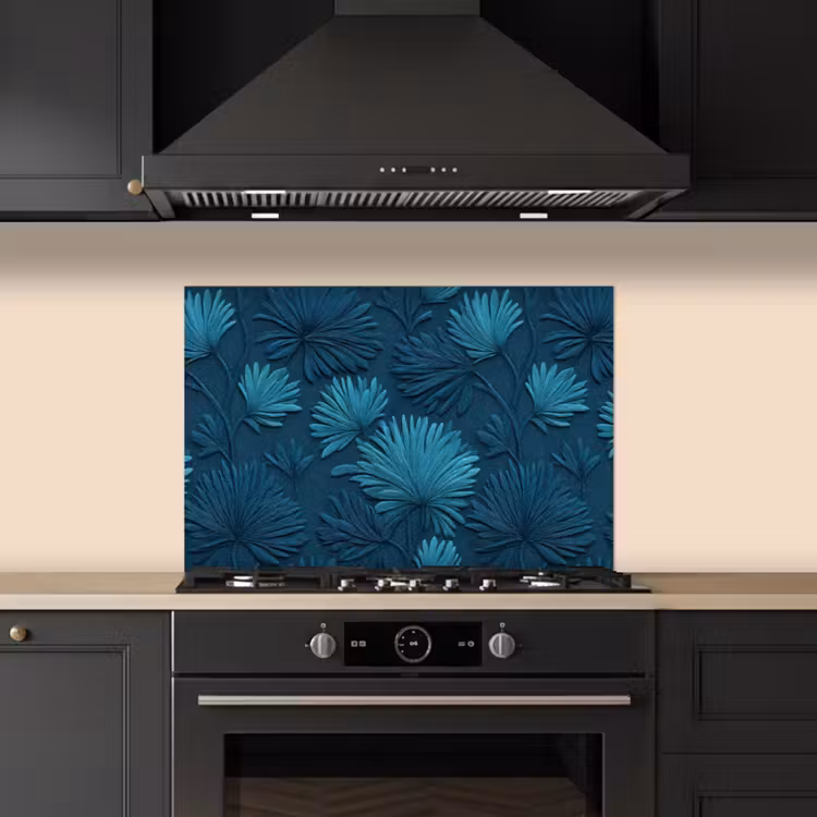 Bladeren - Reliëf - Patroon - Oceaanblauw - Modern keuken achterwand spatscherm klein 900 -sfeer1