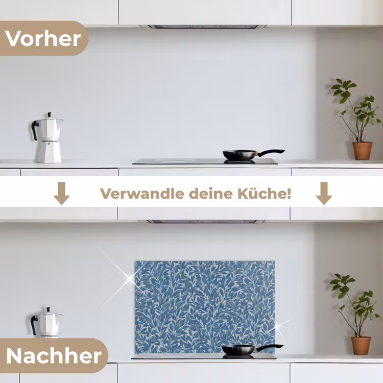 Bladeren - Klassiek - Patroon - Donkerblauw - Vintage keuken achterwand spatscherm klein 900 -voor_na_DE
