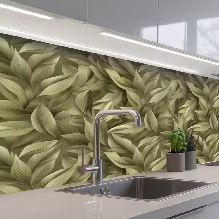 Bladeren - Modern - Groen keuken achterwand 2 middel 871 -3d_schuin