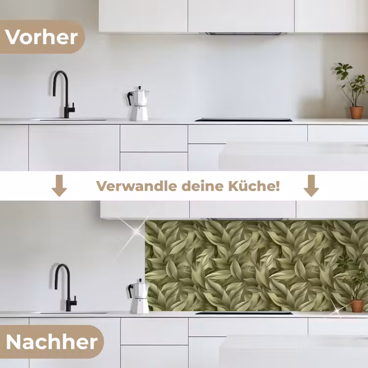 Bladeren - Modern - Groen keuken achterwand 2 middel 871 -voor-na_DE