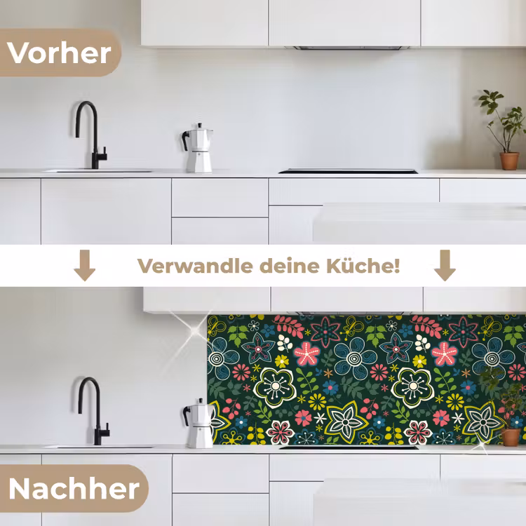 Bladeren - Patronen - Bloemen keuken achterwand 2 middel 871 -voor-na_DE