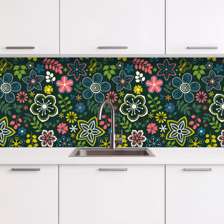 Bladeren - Patronen - Bloemen keuken achterwand 2 middel 871 -3d
