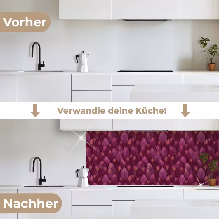 Bladeren - Patroon - Burgundy keuken achterwand 2 middel 871 -voor-na_DE