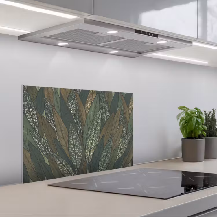 Bladeren - Patroon - Gestippeld - Natuur - Groen keuken achterwand spatscherm klein -3d_schuin