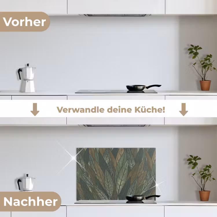 Bladeren - Patroon - Gestippeld - Natuur - Groen keuken achterwand spatscherm klein -voor_na_DE