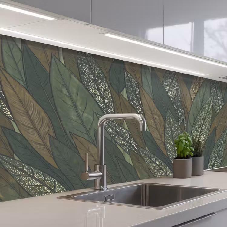 Bladeren - Patroon - Gestippeld - Natuur - Groen keuken achterwand 2 middel -3d_schuin