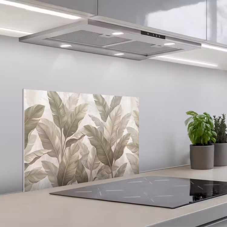 Bladeren - Tropisch - Natuur - Abstract - Beige keuken achterwand spatscherm klein -3d_schuin
