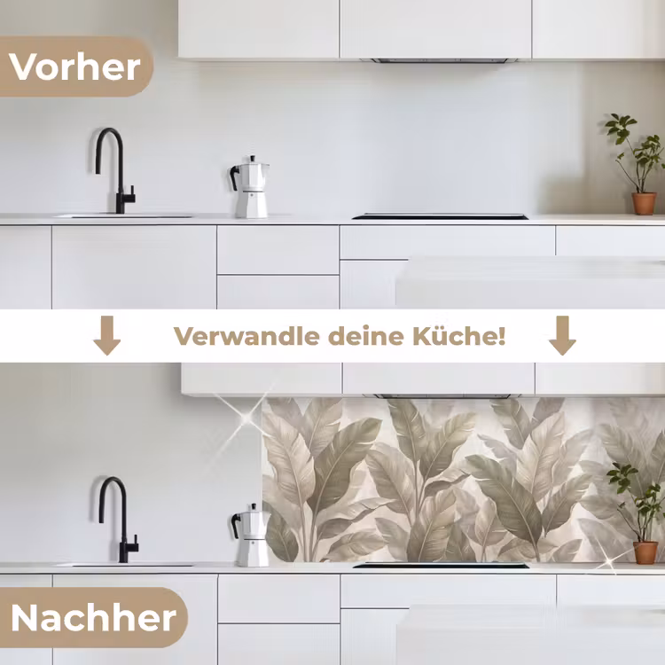Bladeren - Tropisch - Natuur - Abstract - Beige keuken achterwand 2 middel -voor-na_DE