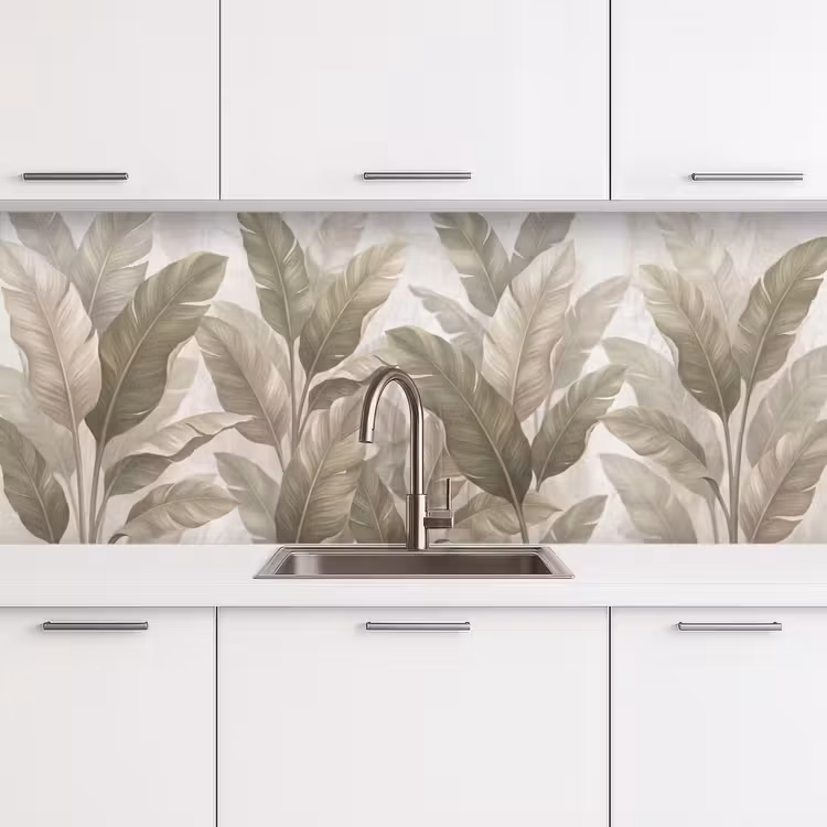 Bladeren - Tropisch - Natuur - Abstract - Beige keuken achterwand 2 middel -3d