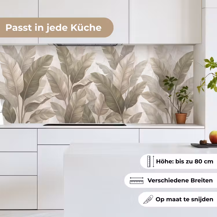 Bladeren - Tropisch - Natuur - Abstract - Beige keuken achterwand 2 middel -sfeer4_DE