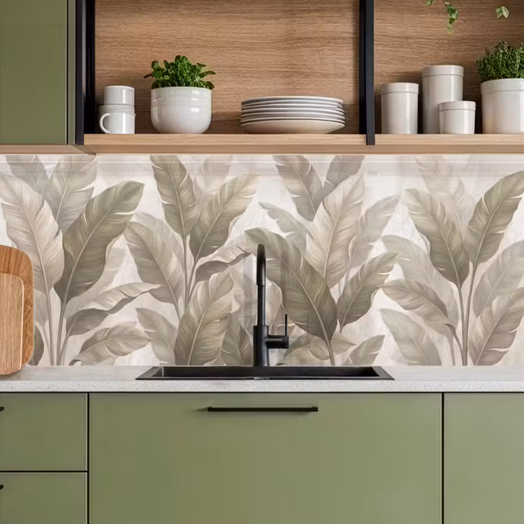 Bladeren - Tropisch - Natuur - Abstract - Beige keuken achterwand 2 middel -sfeer3