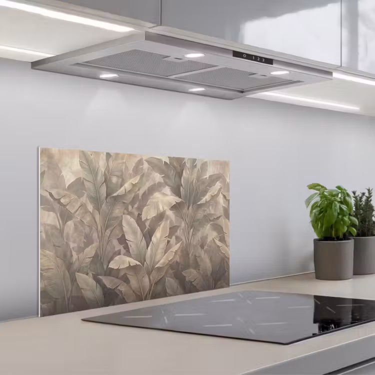 Bladeren - Tropisch - Natuur - Modern - Beige keuken achterwand spatscherm klein -3d_schuin