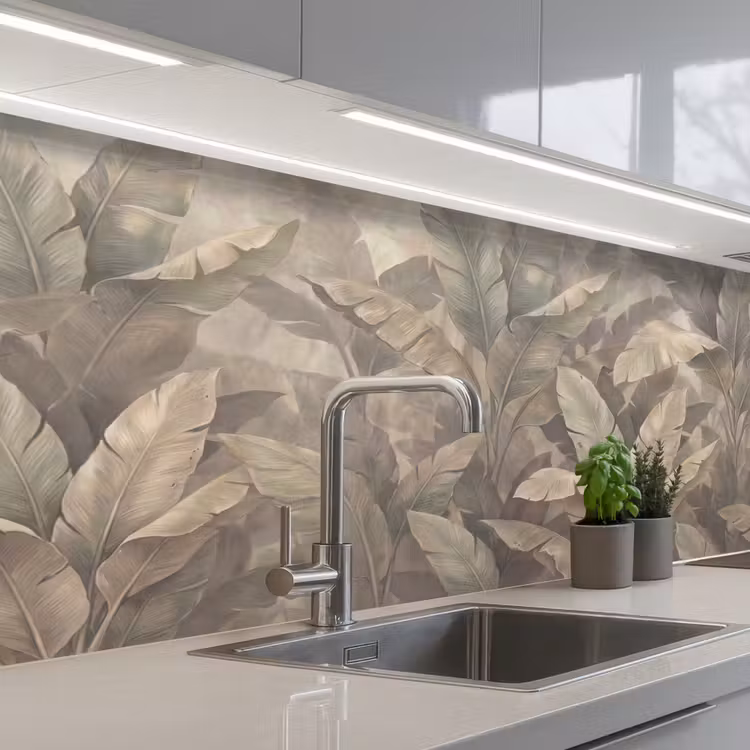 Bladeren - Tropisch - Natuur - Modern - Beige keuken achterwand 2 middel -3d_schuin