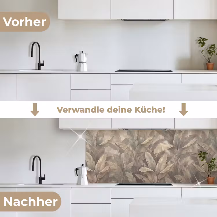 Bladeren - Tropisch - Natuur - Modern - Beige keuken achterwand 2 middel -voor-na_DE