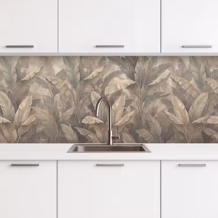 Bladeren - Tropisch - Natuur - Modern - Beige keuken achterwand 2 middel -3d