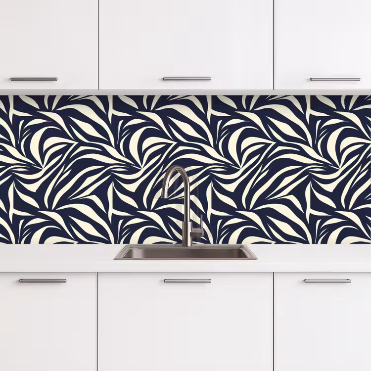 Bladvormen - Blauw - Patroon - Wit keuken achterwand 2 middel 871 -3d