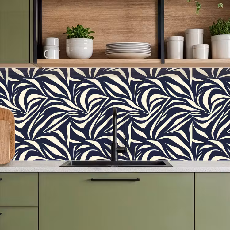 Bladvormen - Blauw - Patroon - Wit keuken achterwand 2 middel 871 -sfeer3