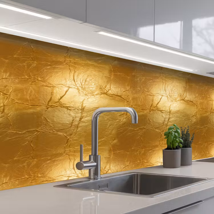 Bladgoud - Vintage - Textuur - Warm Goud keuken achterwand 2 middel 871 -3d_schuin