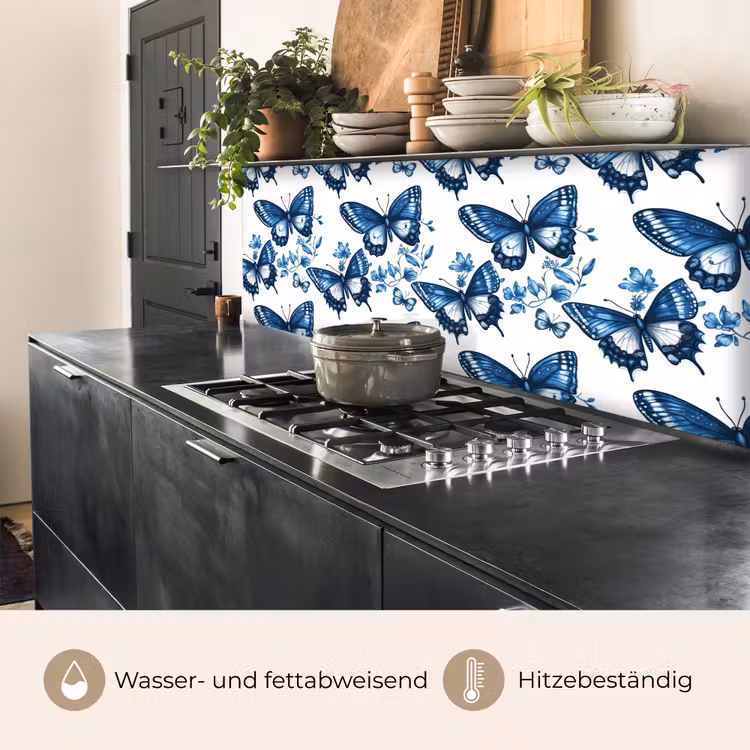 Blauw - Vlinders - Bloemen - Wit keuken achterwand 2 middel 871 -usp_DE