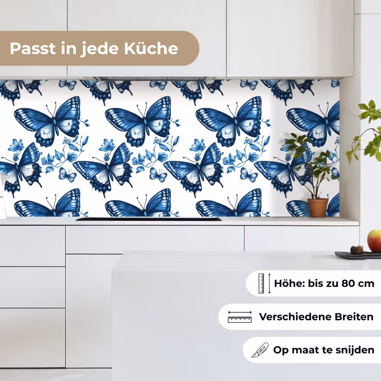 Blauw - Vlinders - Bloemen - Wit keuken achterwand 2 middel 871 -sfeer4_DE