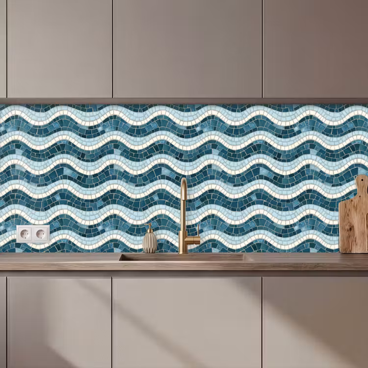 Blauw - Wit - Mozaïek - Golvend keuken achterwand 2 middel 871 zz_3dshopping