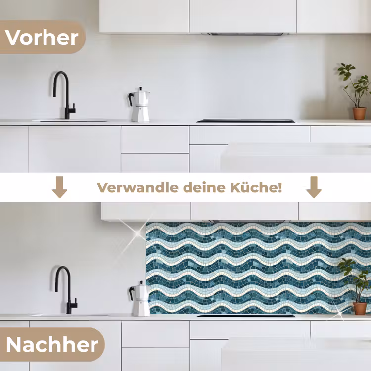 Blauw - Wit - Mozaïek - Golvend keuken achterwand 2 middel 871 -voor-na_DE