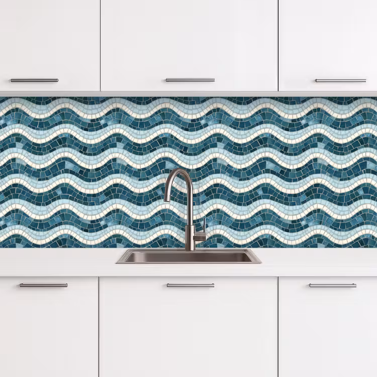 Blauw - Wit - Mozaïek - Golvend keuken achterwand 2 middel 871 -3d