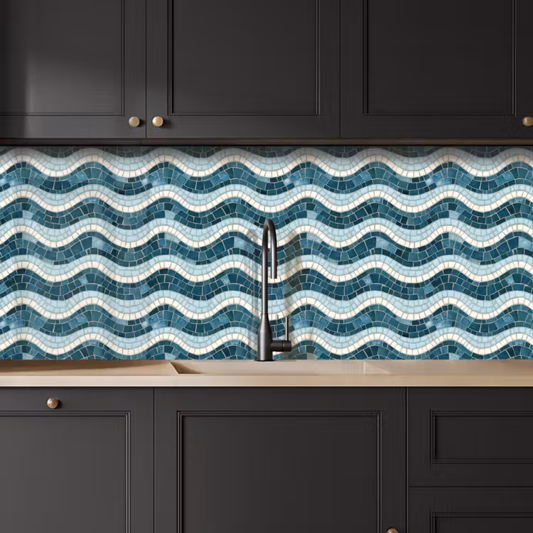 Blauw - Wit - Mozaïek - Golvend keuken achterwand 2 middel 871 -sfeer1