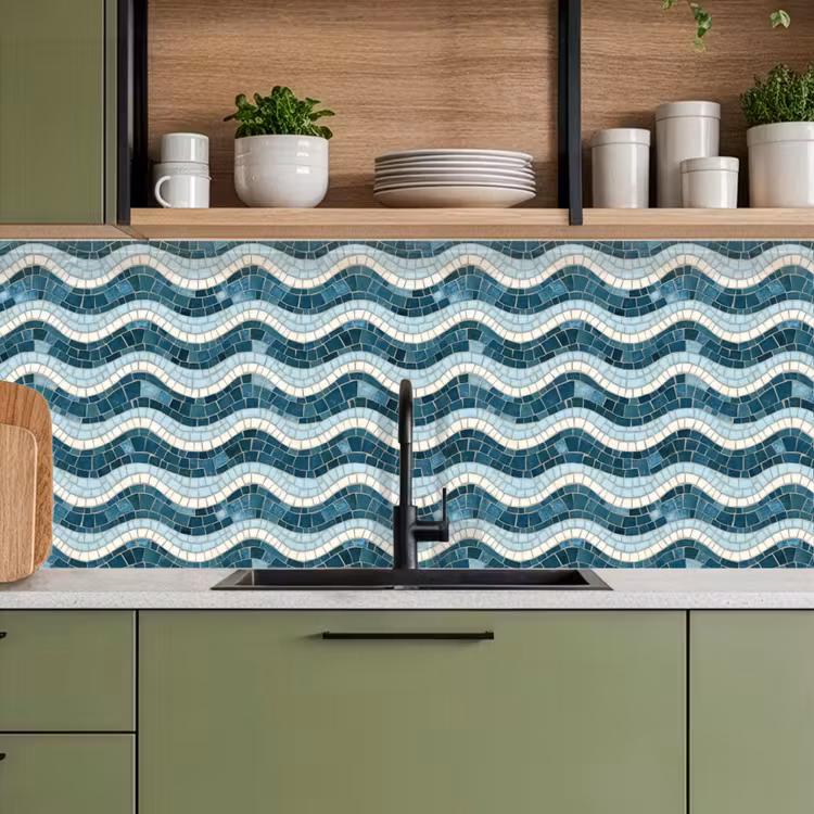 Blauw - Wit - Mozaïek - Golvend keuken achterwand 2 middel 871 -sfeer3