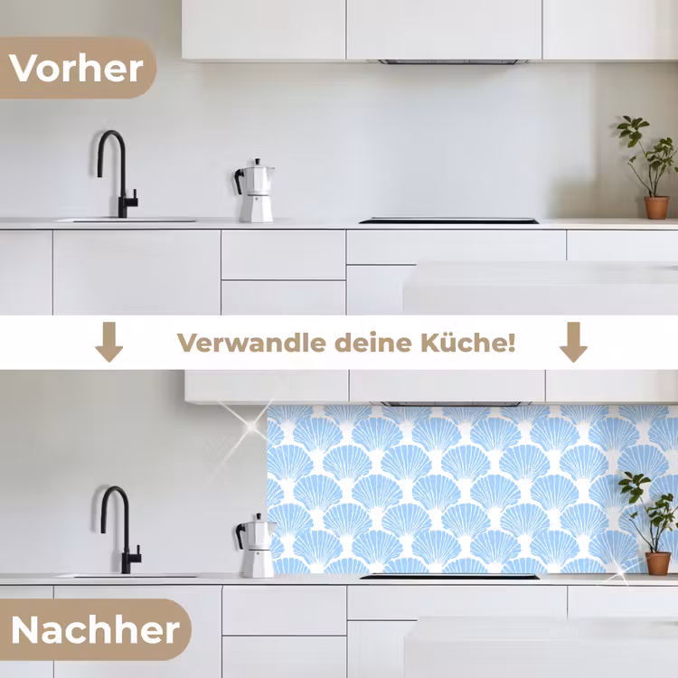 Blauw - Wit - Schelpen - Grafisch - Structuur keuken achterwand 2 middel 871 -voor-na_DE