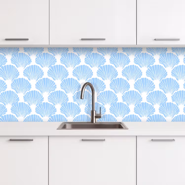 Blauw - Wit - Schelpen - Grafisch - Structuur keuken achterwand 2 middel 871 -3d