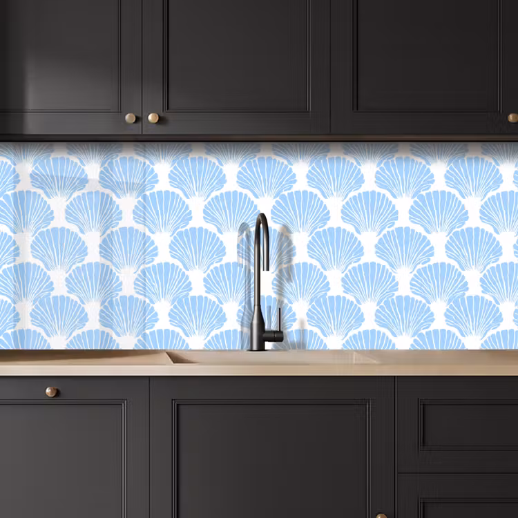 Blauw - Wit - Schelpen - Grafisch - Structuur keuken achterwand 2 middel 871 -sfeer1
