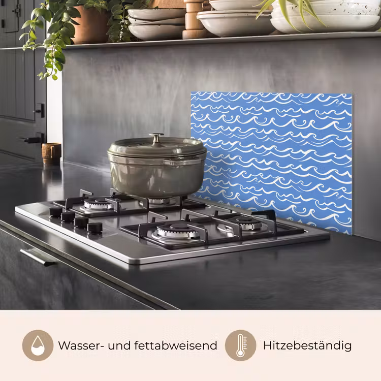 Blauw - Wit - Simpel - Getekend - Golven keuken achterwand spatscherm klein 900 -usp_DE