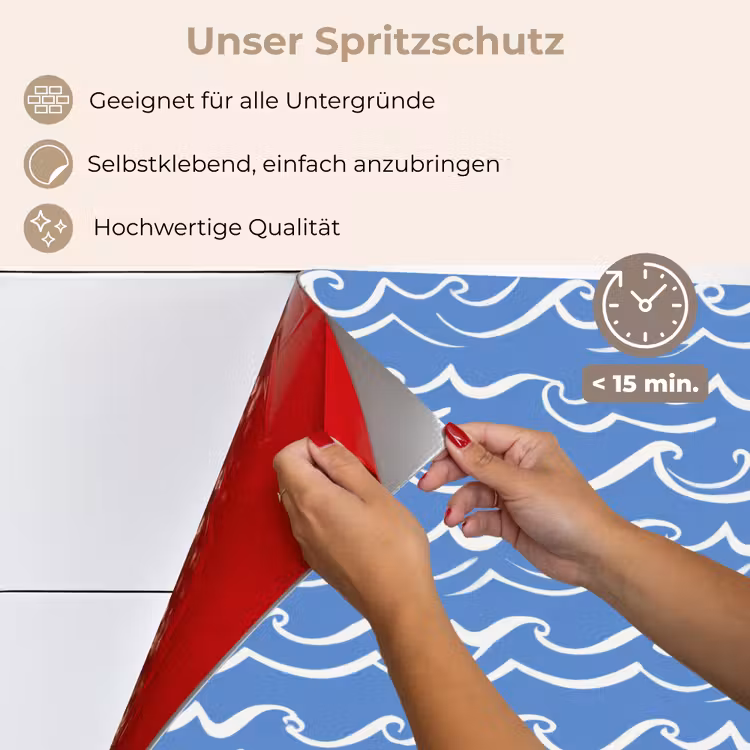 Blauw - Wit - Simpel - Getekend - Golven keuken achterwand spatscherm klein 900 -spatscherm_DE