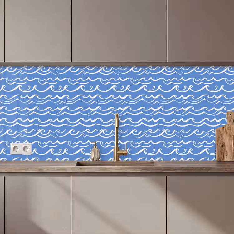 Blauw - Wit - Simpel - Getekend - Golven keuken achterwand 2 middel 871 zz_3dshopping
