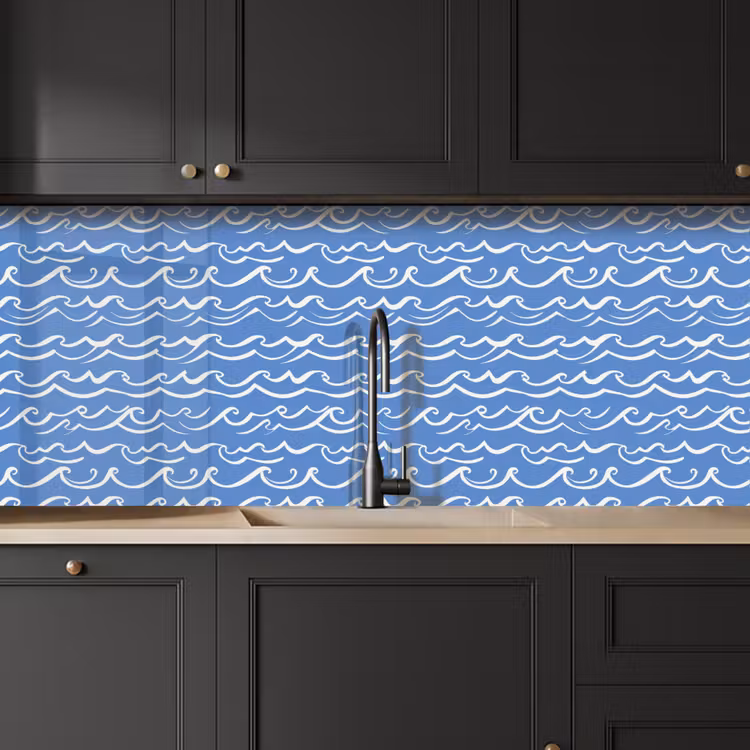 Blauw - Wit - Simpel - Getekend - Golven keuken achterwand 2 middel 871 -sfeer1