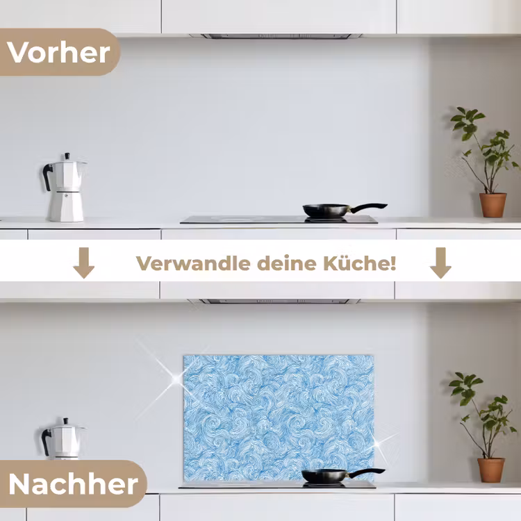 Blauw - Wit - Spiraal - Golven - Lijnen keuken achterwand spatscherm klein 900 -voor_na_DE