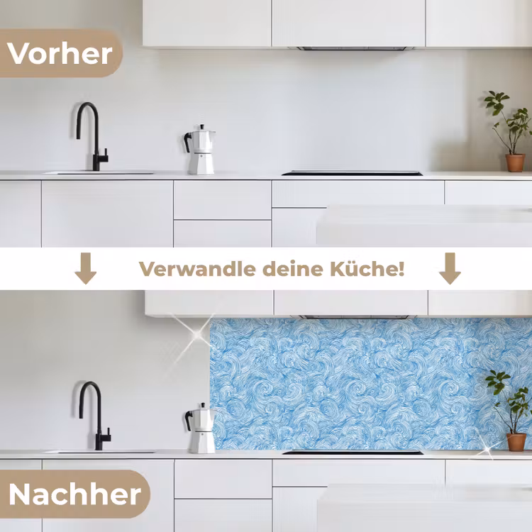 Blauw - Wit - Spiraal - Golven - Lijnen keuken achterwand 2 middel 871 -voor-na_DE