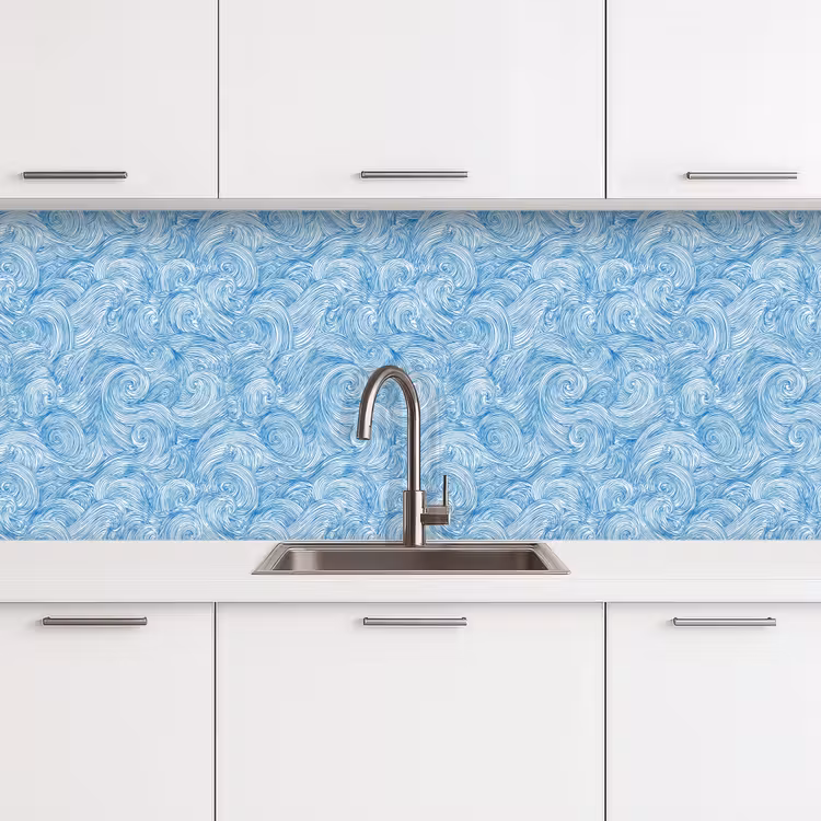 Blauw - Wit - Spiraal - Golven - Lijnen keuken achterwand 2 middel 871 -3d