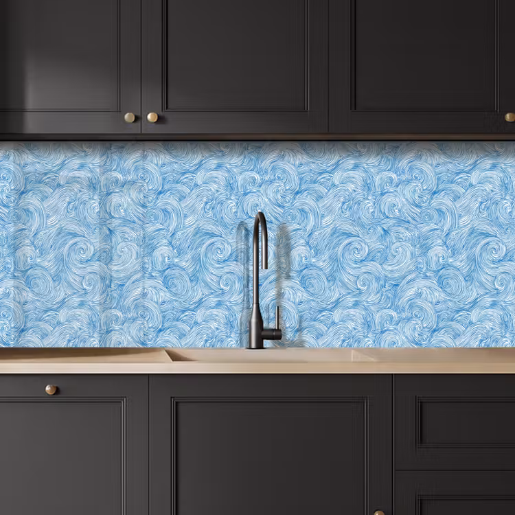 Blauw - Wit - Spiraal - Golven - Lijnen keuken achterwand 2 middel 871 -sfeer1