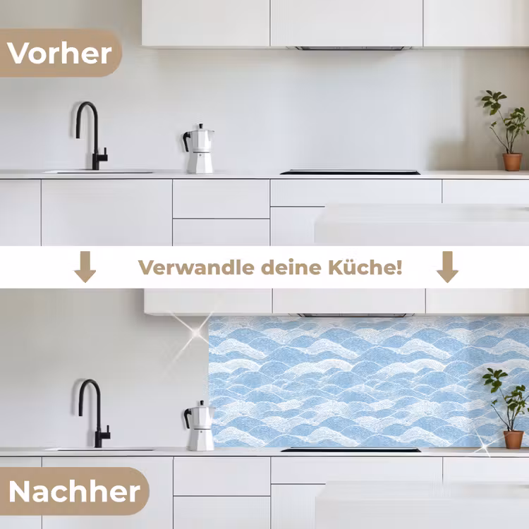 Blauw - Wit - Golven - Getekend keuken achterwand 2 middel 871 -voor-na_DE