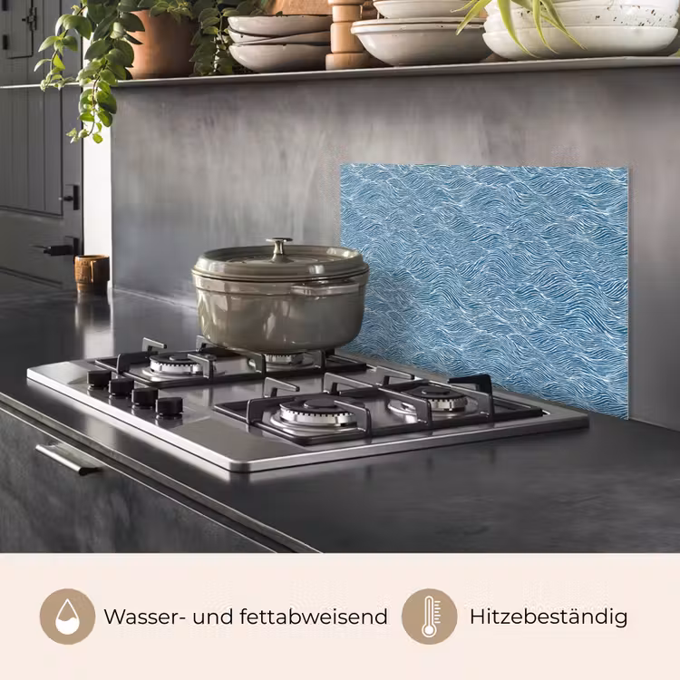 Blauw - Wit - Golven - Getekend - Textuur keuken achterwand spatscherm klein 900 -usp_DE