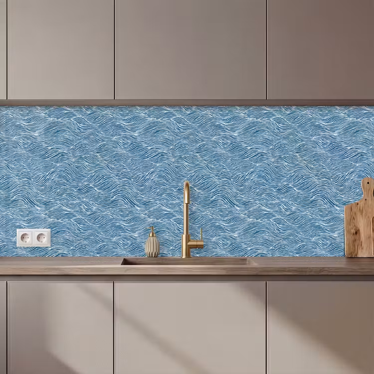 Blauw - Wit - Golven - Getekend - Textuur keuken achterwand 2 middel 871 zz_3dshopping