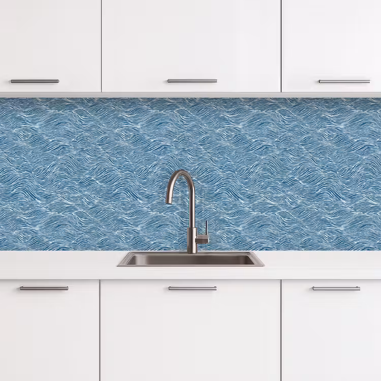 Blauw - Wit - Golven - Getekend - Textuur keuken achterwand 2 middel 871 -3d