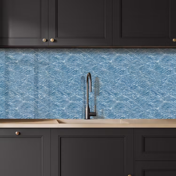 Blauw - Wit - Golven - Getekend - Textuur keuken achterwand 2 middel 871 -sfeer1